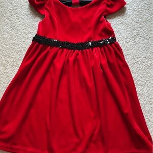 George Red Kids Dress with Black Sequin Belt